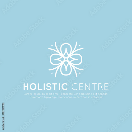 Vector Icon Style Logo Sign of  Alternative Medicine. IV Vitamin Therapy  Anti-Aging  Wellness  Ayurveda  Chinese Medicine. Holistic centre. Pattern Mandala on Pastel Background