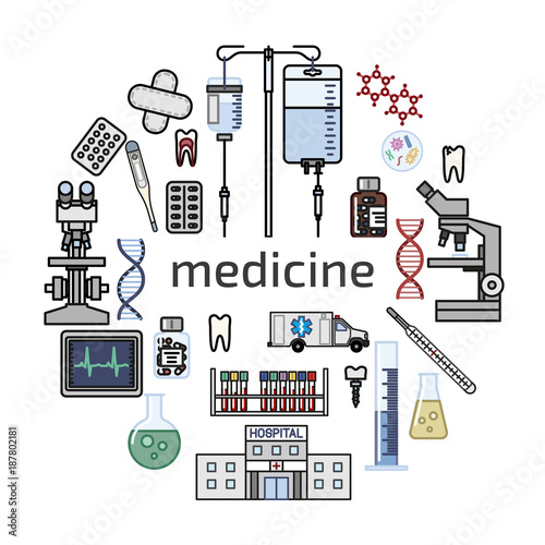 Medical icons in the circle.