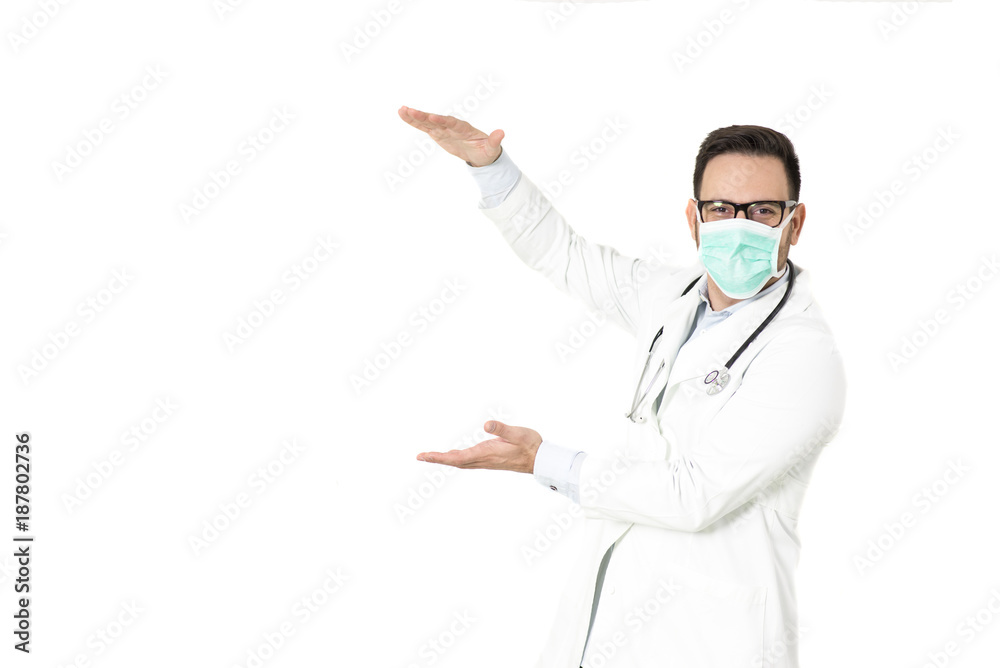 Portrait of doctor with surgical mask on isolated on white background Portrait of doctor with surgical mask on isolated on white background
