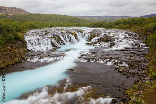 Bruarfoss waterfall in Summer  Iceland. Nordic nature scenery