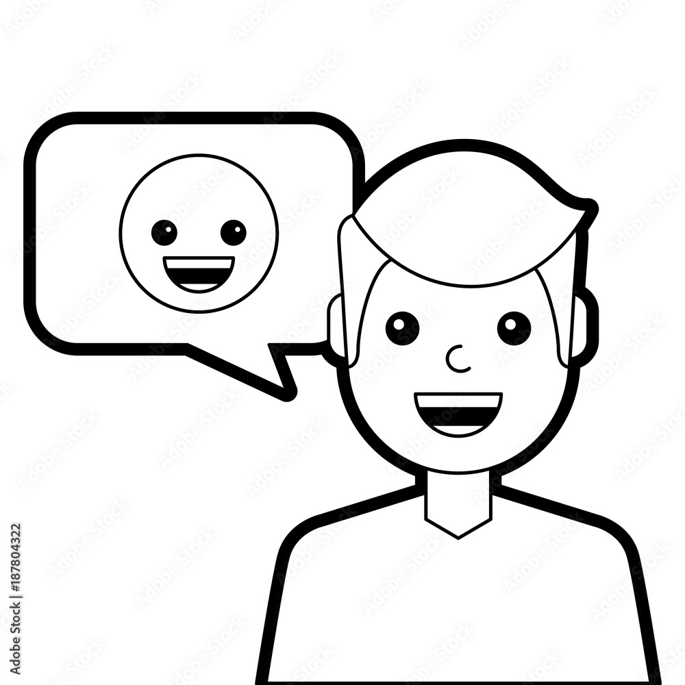 man with smile emoticon in speech bubble vector illustration line design man with smile emoticon in speech bubble vector illustration line design