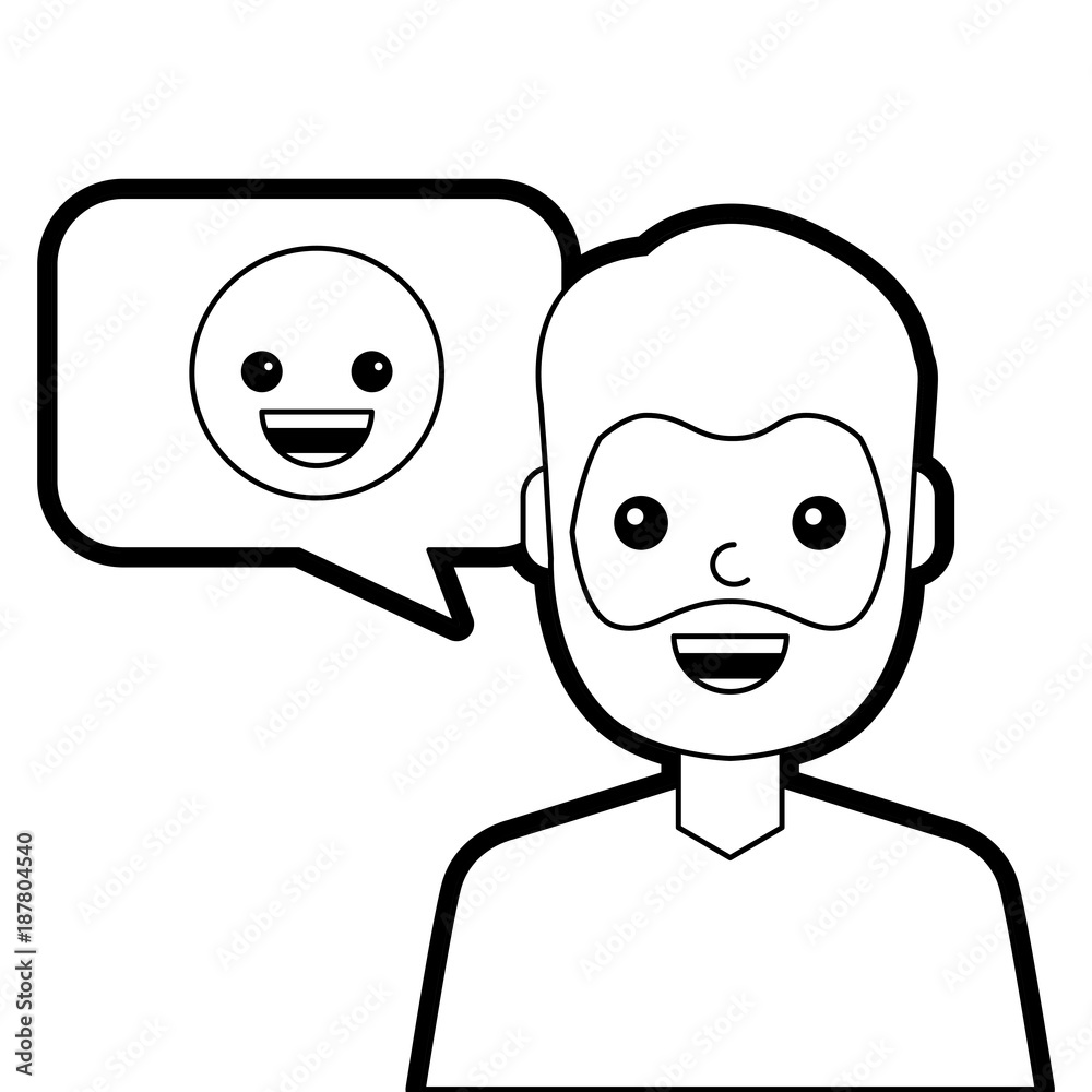 man with smile emoticon in speech bubble vector illustration line design man with smile emoticon in speech bubble vector illustration line design