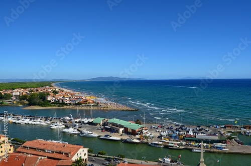 Castiglione della Pescaia, Tuscany, Italy 18 August 2014, 5.00 pm. Panoramic view from the top of the castle hill to the bottom.