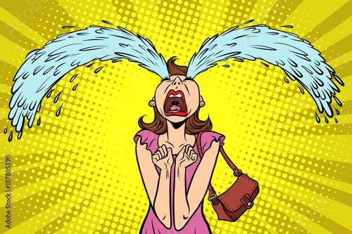 Funny woman crying, the big tears