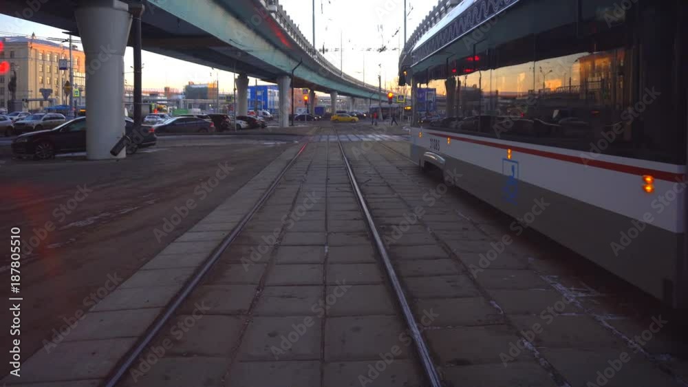 ride on the modern tram through urban streets ride on the modern tram through urban streets