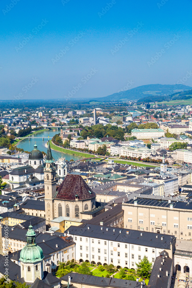 Naklejka premium Cityscape with of Historic Salzburg City from Castle