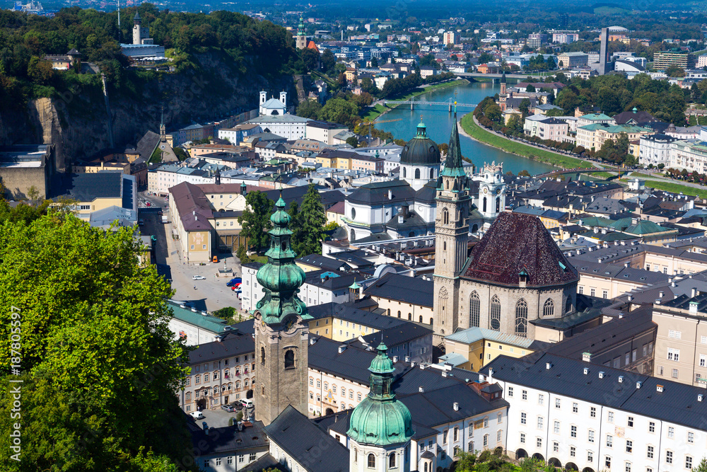 Cityscape with of Historic Salzburg City from Castle
