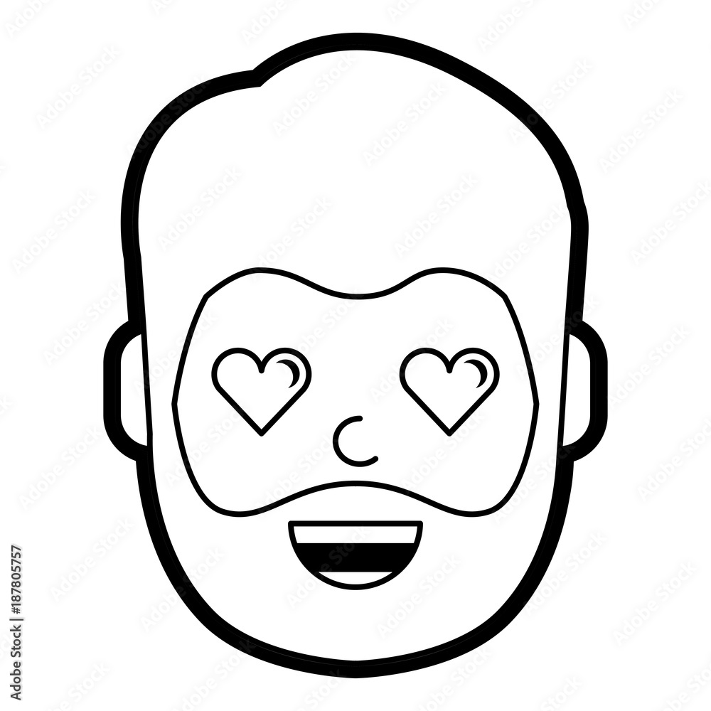 man character in love emotion with hearts as eyes vector illustration
