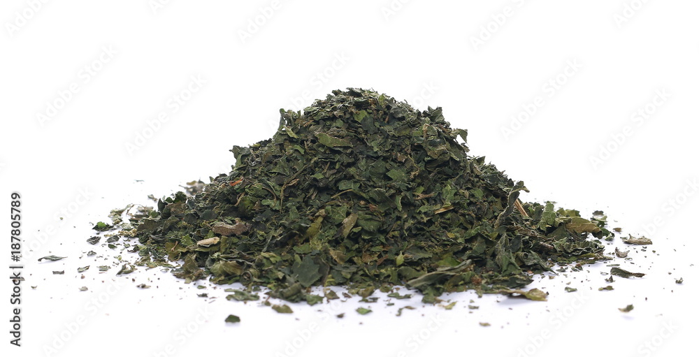 Dry cut nettle pile, isolated on white background Dry cut nettle pile, isolated on white background