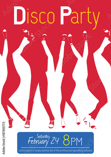 Disco night party event flyer invitation - dancing people