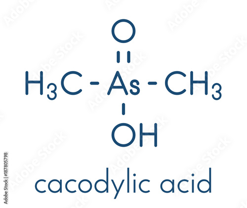 Cacodylic acid herbicide molecule (Agent Blue). Highly toxic organoarsenic compound. Skeletal formula. photo