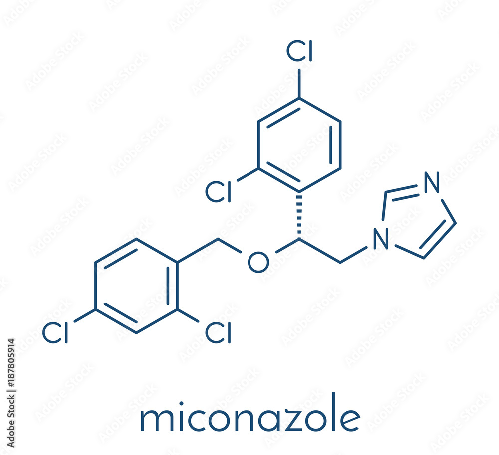 Miconazole antifungal drug molecule. Imidazole class antimycotic, used