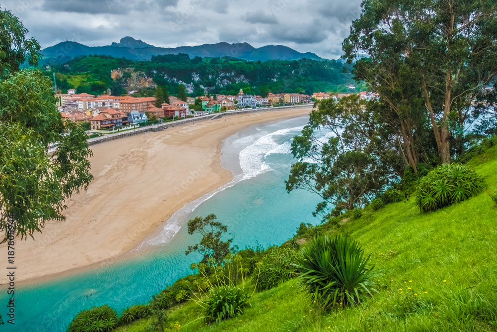 The beautiful town of Ribadesella, on the Cantabrian Sea, birthplace of the Spanish Queen, Principality of Asturias, Northern Spain.