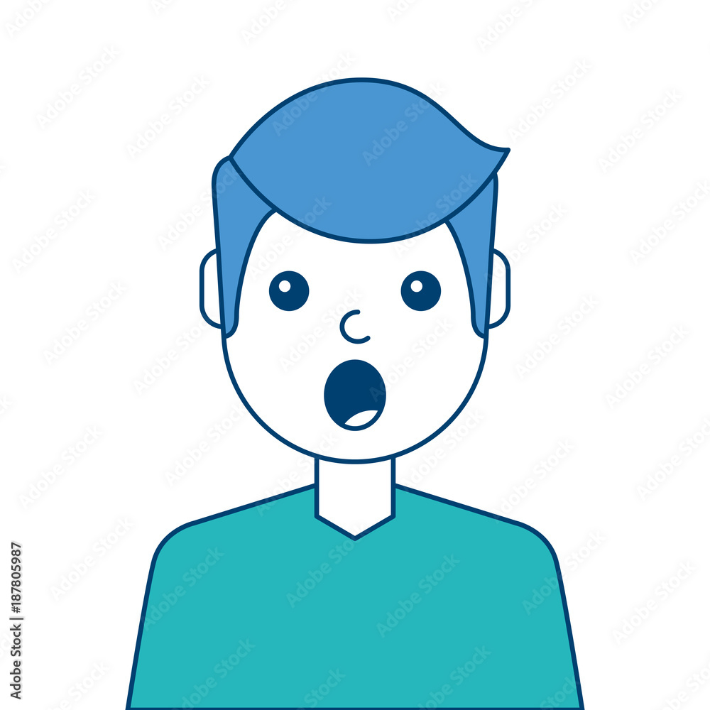 portrait surprised man face expression vector illustration blue and green design