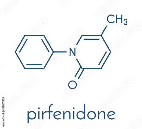 Pirfenidone idiopathic pulmonary fibrosis (IPF) drug molecule. IPF is a rare lung disease. Skeletal formula.