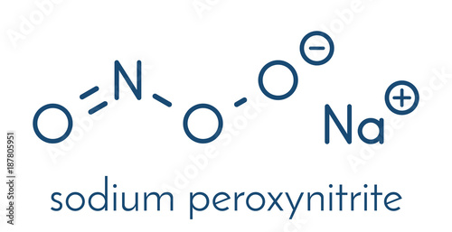 Peroxynitrite (sodium) reactive nitrogen species molecule. Formed by the reaction of the free radicals nitric oxide and superoxide in the human body. Skeletal formula.