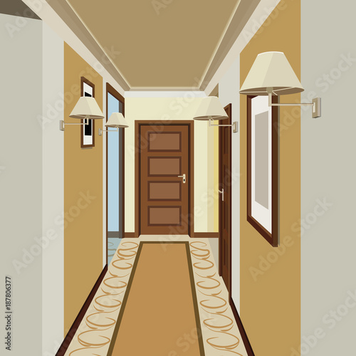 Corridor interior background. Design of old corridor. Hallway illustration.