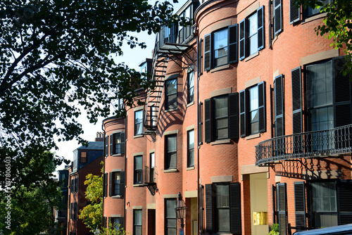 Historic Buildings on Pinckney Street at West Cedar Street on Beacon Hill, Boston, Massachusetts, USA. photo