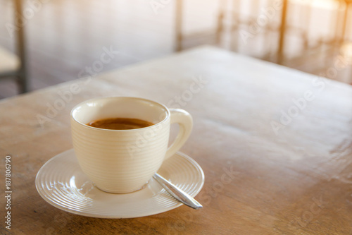 Coffee brake set,cups of coffee espresso with spoons on the table