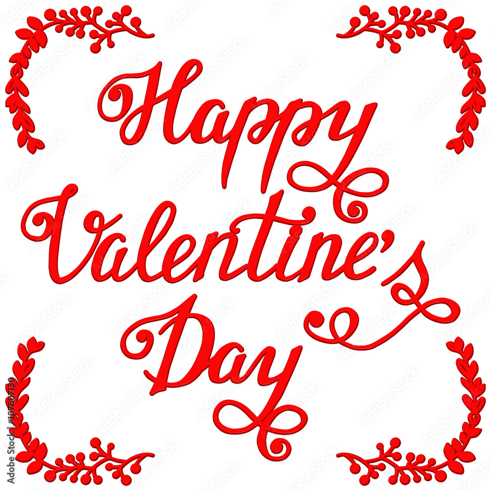 Happy Valentine's Day hand drawn brush lettering, isolated on wh