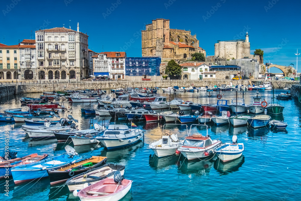The port city of Castro Urdiales on the Bay of Biscay, Cantabria, northern Spain.