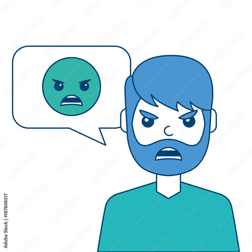 man with angry emoticon in speech bubble vector illustration blue and green design man with angry emoticon in speech bubble vector illustration blue and green design