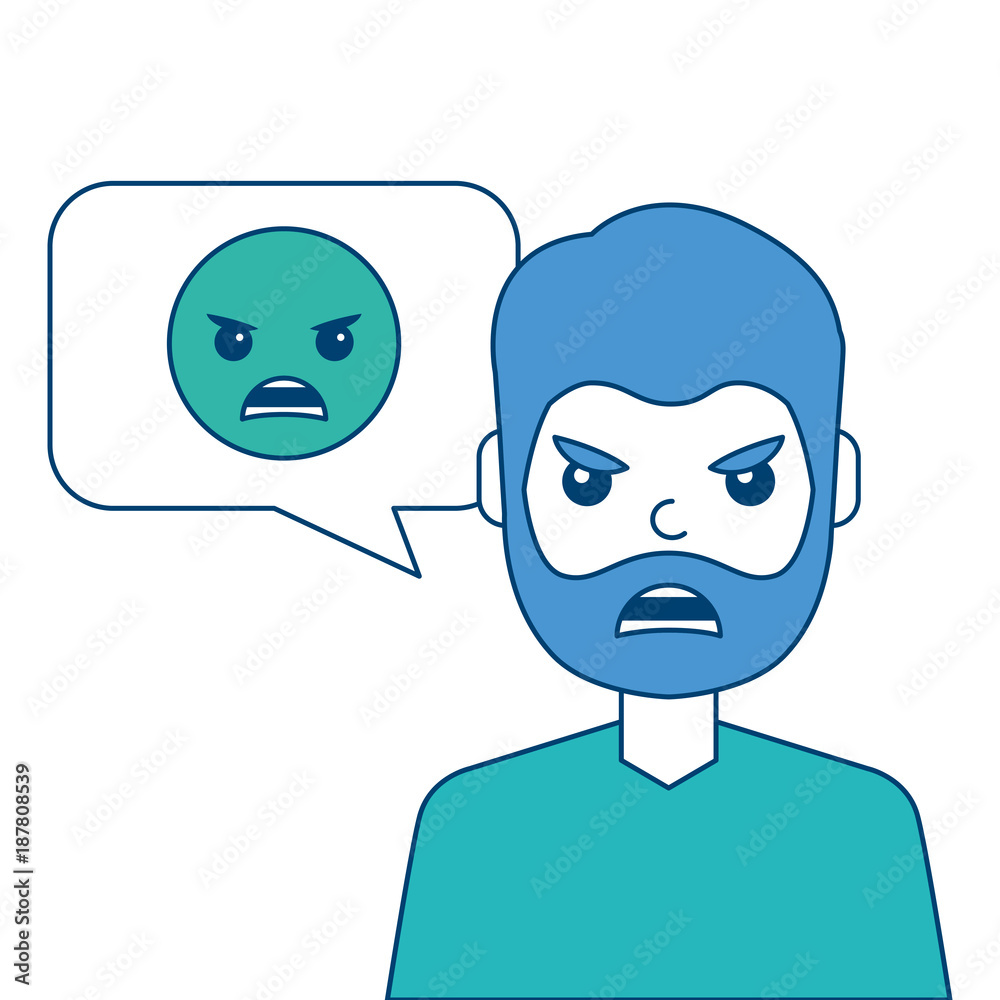 man with angry emoticon in speech bubble vector illustration blue and green design man with angry emoticon in speech bubble vector illustration blue and green design