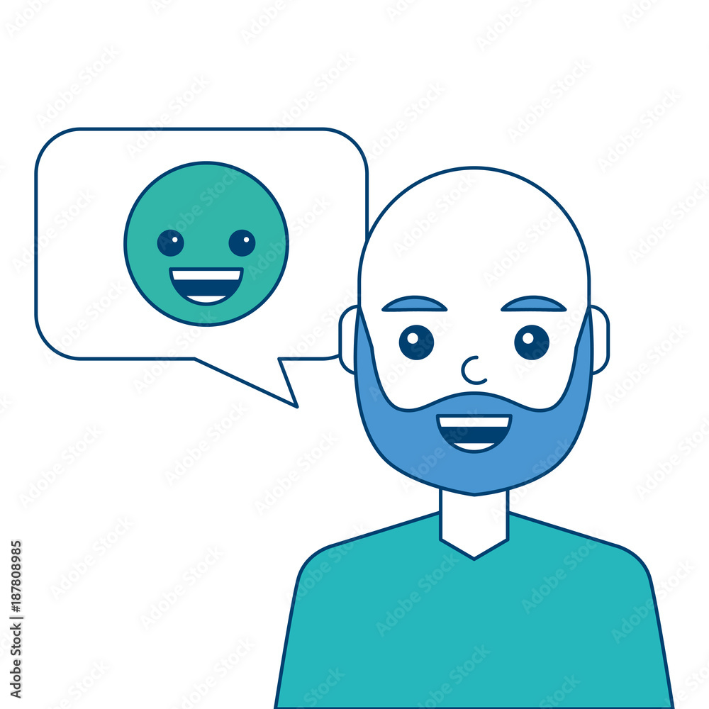 man with smile emoticon in speech bubble vector illustration blue and green design man with smile emoticon in speech bubble vector illustration blue and green design