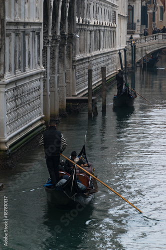 Bridge of sighs with gondolas - Venice , Italy 