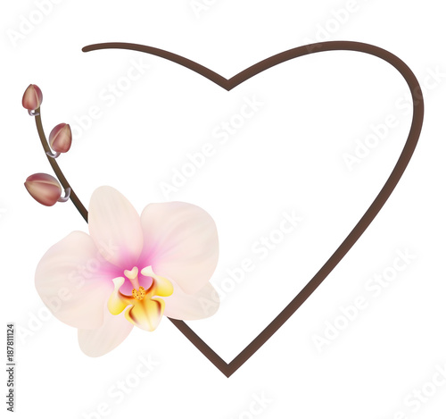 Realistic light pink orchid frame, heart.