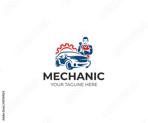 Auto mechanic and car logo template. Automotive technician vector design. Auto service illustration