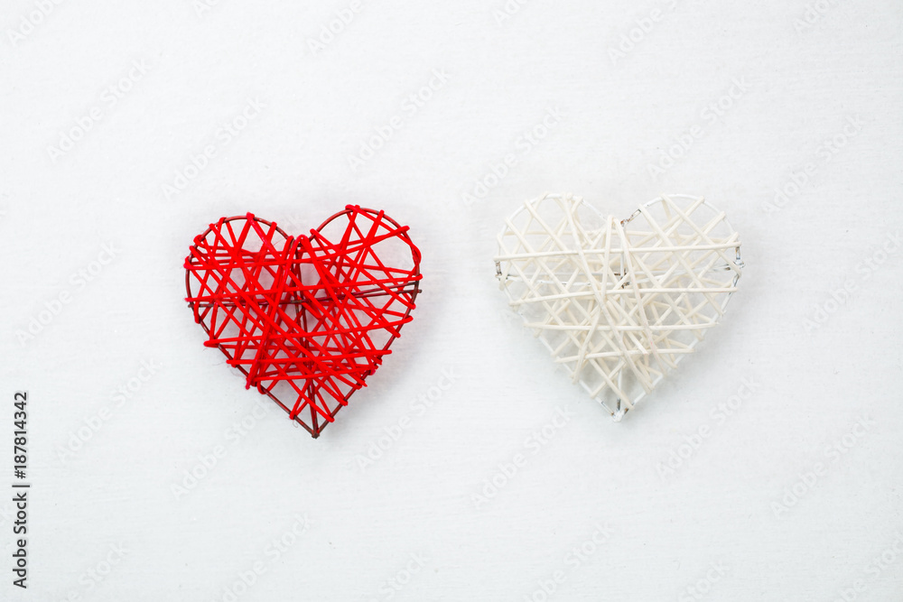 Valentines day card - red and white heart on white background Valentines day card - red and white heart on white background