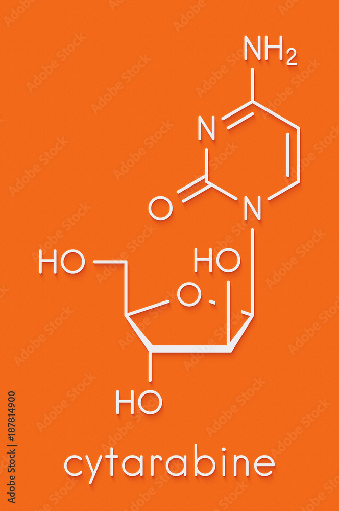 Cytarabine (cytosine arabinoside, Ara-C) chemotherapy drug molecule. Used  in treatment of acute myeloid leukemia (AML), acute lymphocytic leukemia  (ALL) and lymphoma. Skeletal formula. Stock Illustration | Adobe Stock