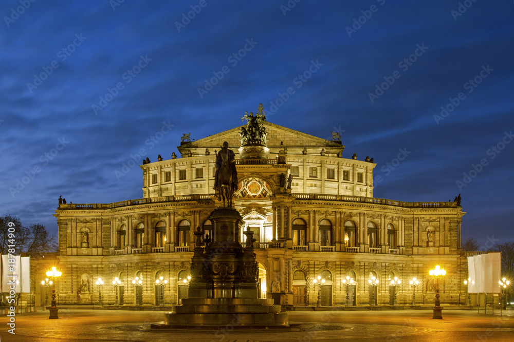 The historical center of the old city of Dresden. Dresden Opera house.  Night scene.Saxony, Germany .