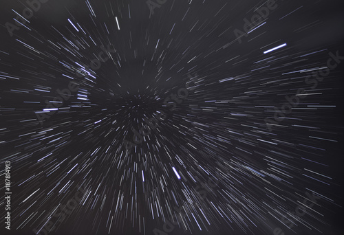 Stars explosion galaxy, night stars trails sky. Night landscape in long exposure. Deep magnetic hypnotic extreme sky with magic lightning view, abstract cosmos universe style