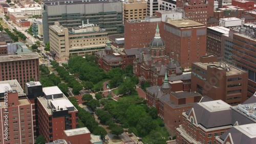 Baltimore, Maryland circa-2017, Aerial view of Johns Hopkins Hospital building.  Shot with Cineflex and RED Epic-W Helium.  photo