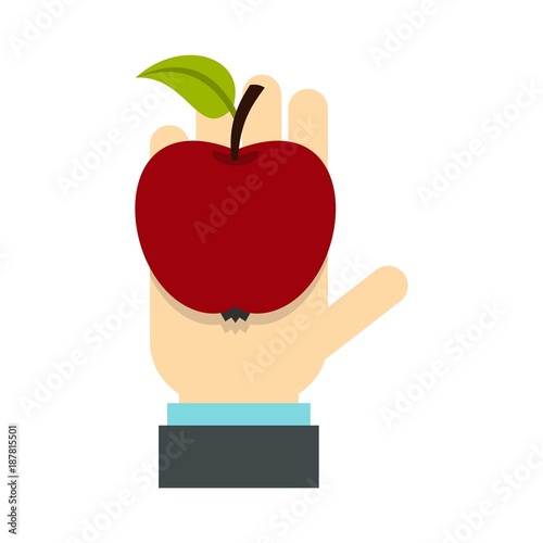 Apple in hand icon, flat style