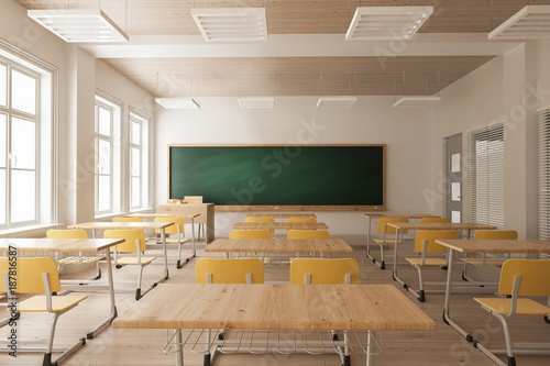 Classroom with Double Desks and Inner Blinds