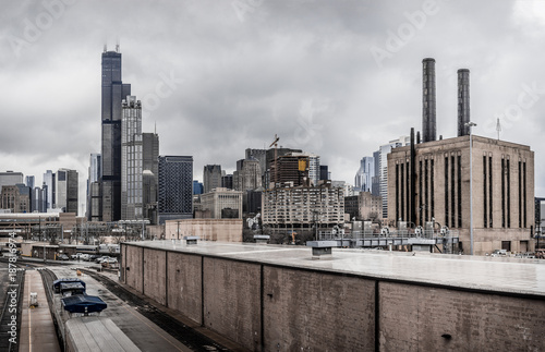 Chicago skyline with train tracks