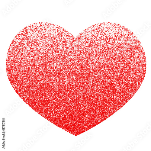 Red vector heart made of many small circles. Graphite texture.