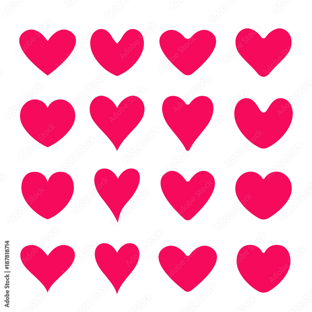 Set of red vector hearts. Flat style. Set of red vector hearts. Flat style.
