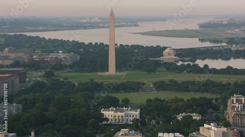 Washington, D.C. circa-2017, Aerial view of White House, Washington Monument and Jefferson Memorial.  Shot with Cineflex and RED Epic-W Helium. 