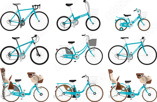 いろいろな種類の自転車のセット