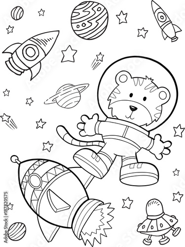 Outer Space Astronaut Rocket Vector Illustration Art