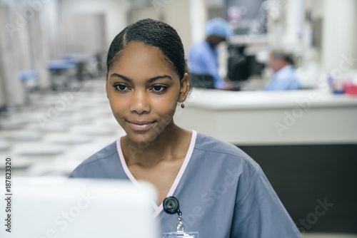 Nurse using computer