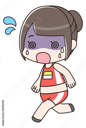 走る女性　陸上競技　汗だく