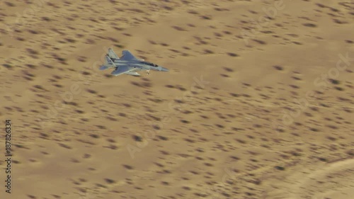 Aerial view of military fighter jet landing near Las Vegas, Nevada