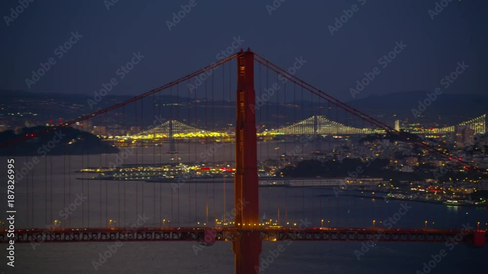 Aerial view of Golden Gate bridge at dusk