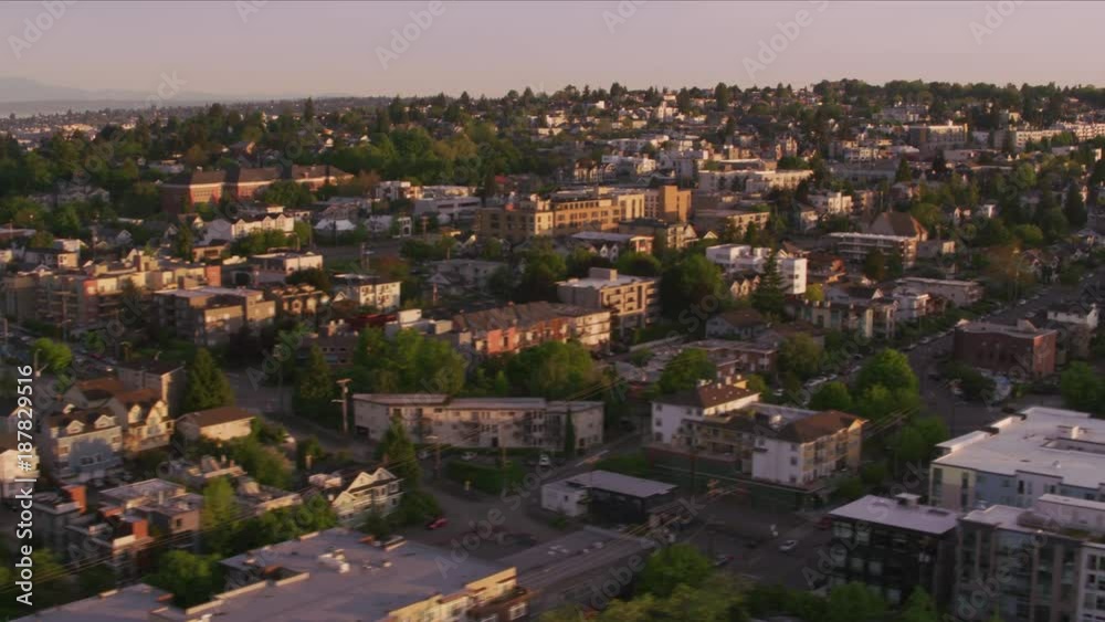 Seattle, Washington circa-2017, Aerial view of Queen Anne neighborhood. Shot with Cineflex and RED Epic-W Helium. Seattle, Washington circa-2017, Aerial view of Queen Anne neighborhood. Shot with Cineflex and RED Epic-W Helium.