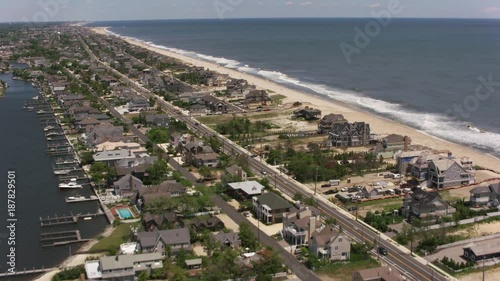New Jersey circa-2017, Aerial shot of the Jersey Shore flying towards New York City.  Shot with Cineflex and RED Epic-W Helium.  photo